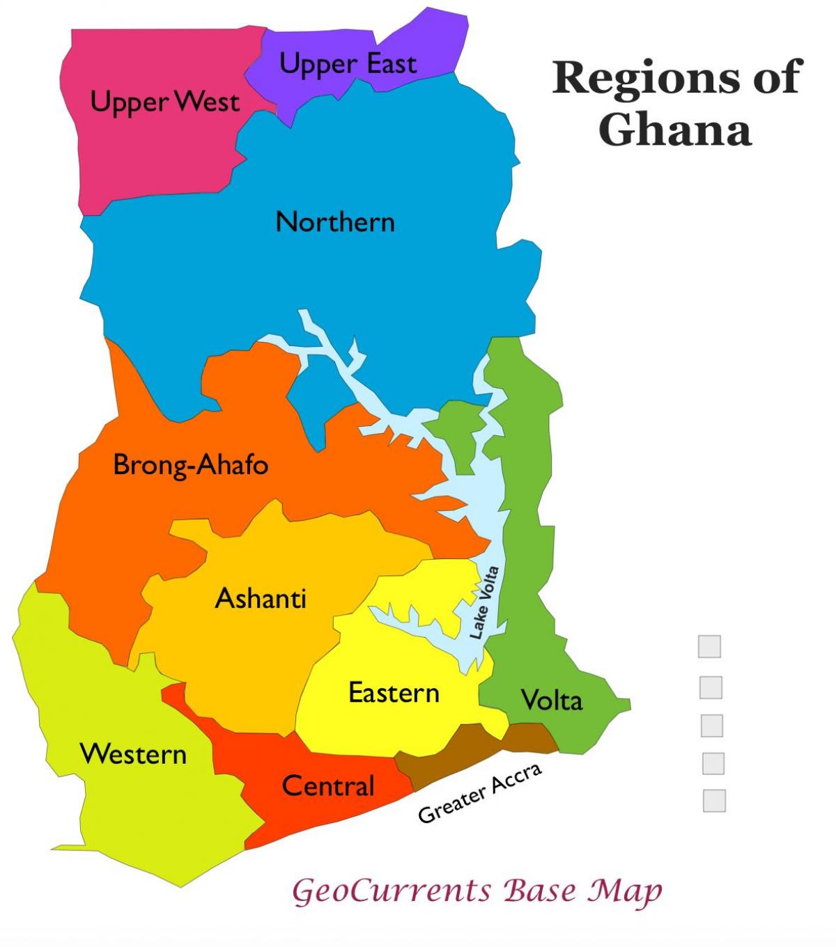 mapa de ghana mostrant les regions