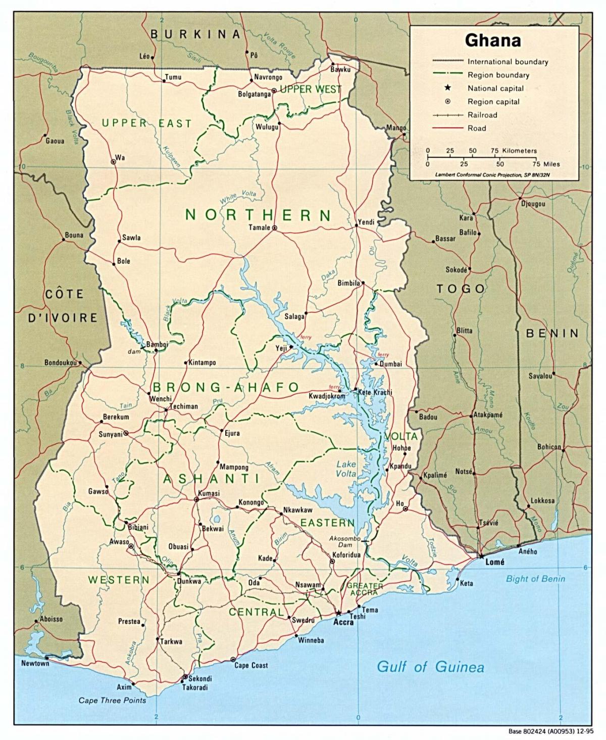 ghana mapa amb les ciutats i els pobles